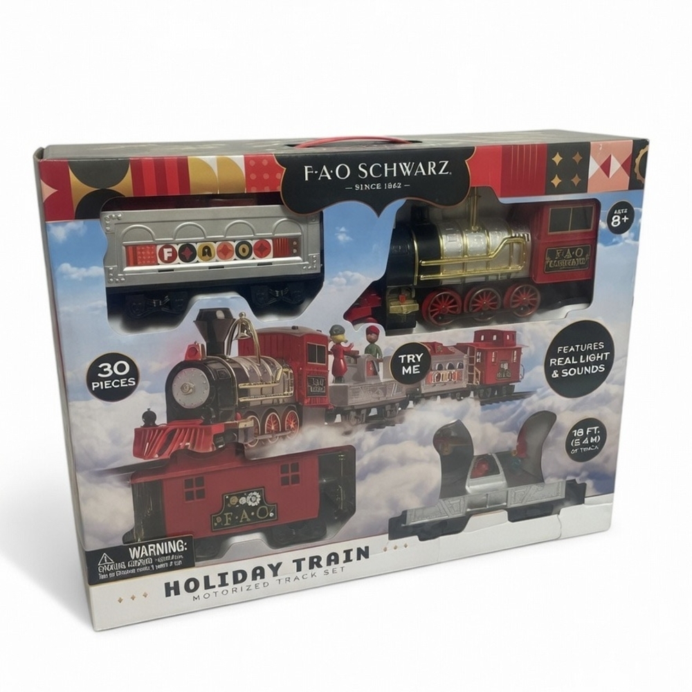 FAO Schwarz Holiday Train Set in Red, Gold, Black